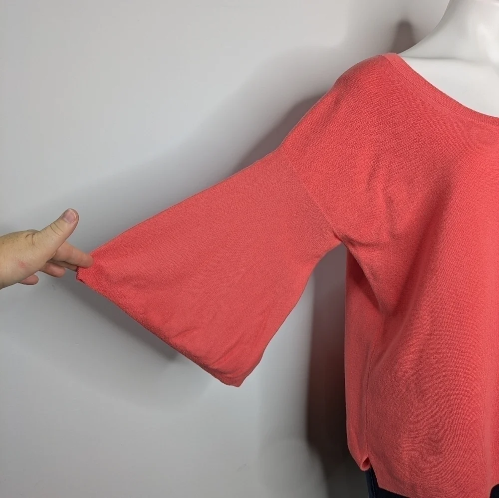 J Crew salmon bell sleeve 100% cotton 1/2 sleeve sweater L
